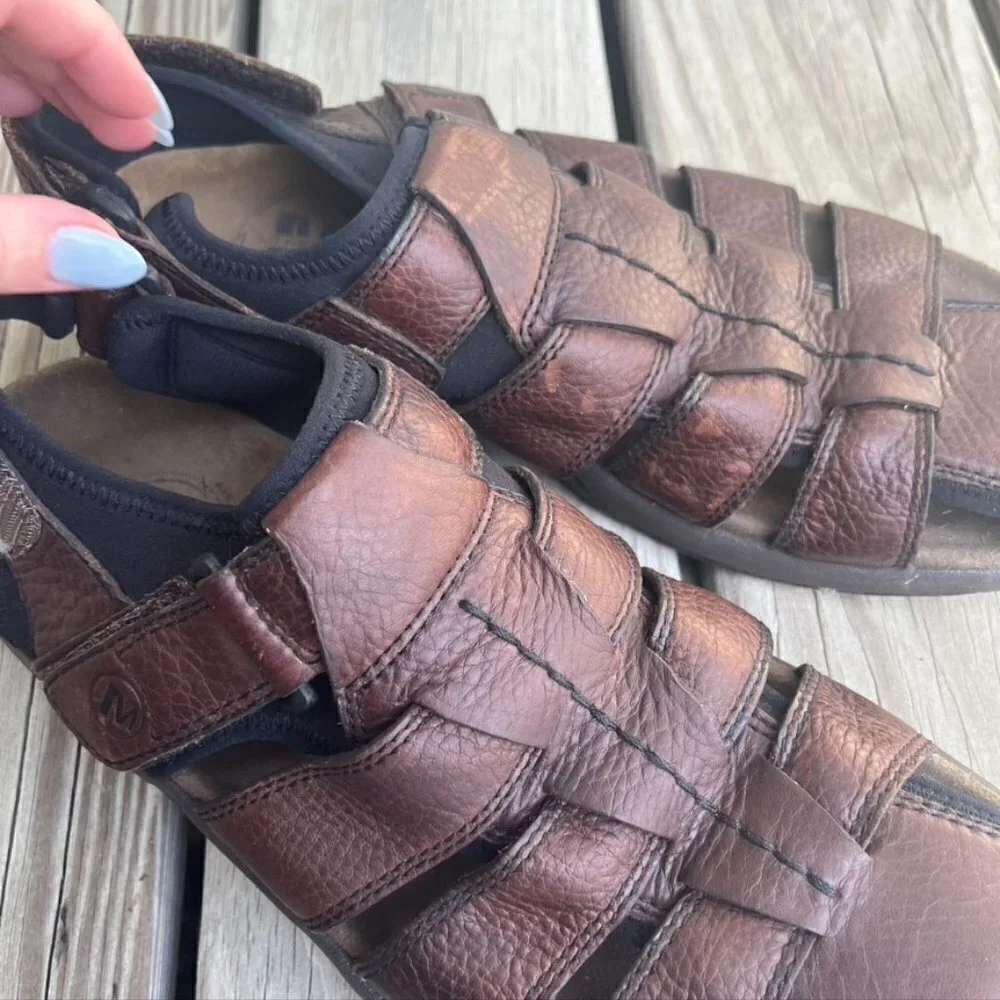** Merrell Montana Bug Brown Leather Fisherman Sandals Men's 12